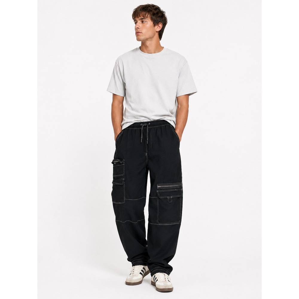 Hot Topic Cargo Joggers Mens XL Black Contrast Stitch Utility Streetwear Pants